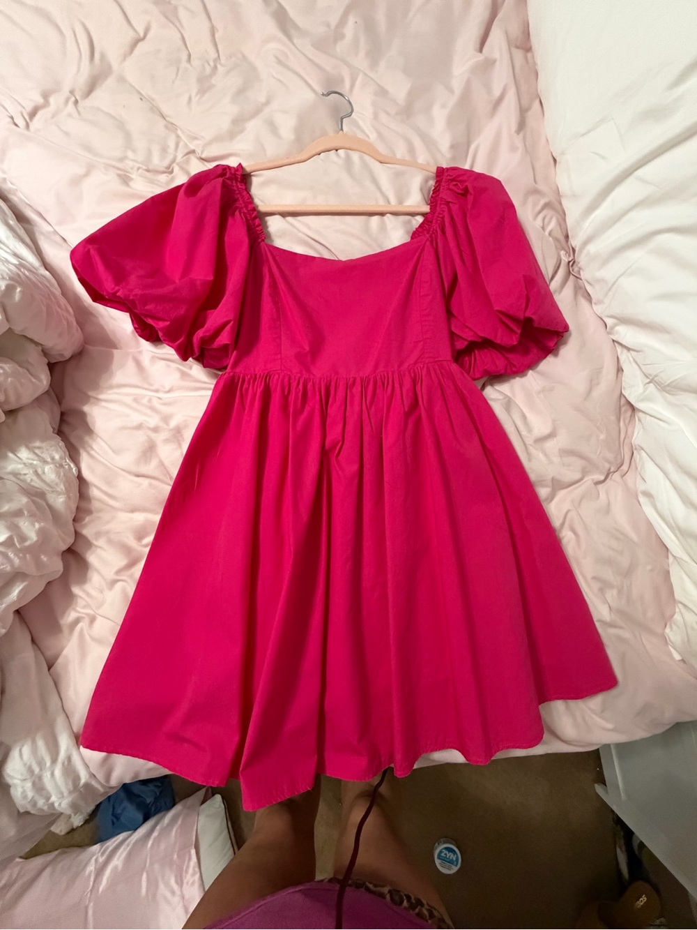 Women's Puff Sleeve Casual Dress in Hot Pink